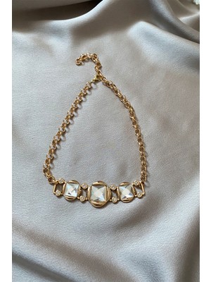 IM Design Taşlı Gold Choker Kolye