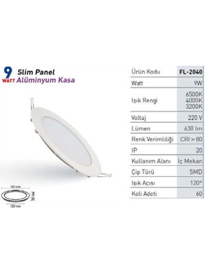 Forlife 9W Yuvarlak LED Panel Gün Işığı 3200K