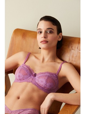 Penti Lila Dolgusuz Balenli Büyük Beden Dantelli Sütyen