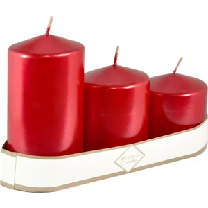 Silindir Mum - 3'lü Set - Kokusuz - Metalik Parlak Renk