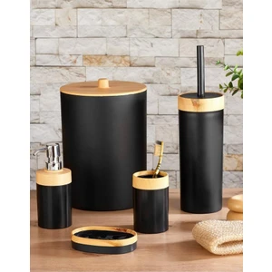 Bambu Desenli Yuvarlak 5'li Banyo Seti Siyah