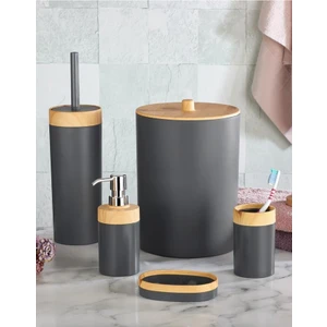 Bambu Desenli Yuvarlak 5'li Banyo Seti Gri