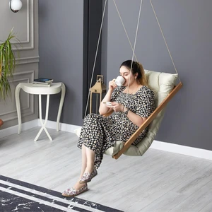 Ahşap Puf Minderli Salıncak Hamak. Ev Balkon Teras Bahçe Için (Krem)