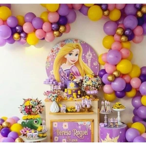 Eğlence Marketi Rapunzel Mor Lila Pembe Sarı Gold 100 Adet Balon ve Balon Zincir