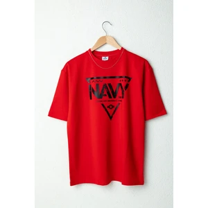 Wolters Outdoors Erkek Navy  Oversize Baskılı Pamuklu Bisiklet Yaka Kısa Kollu T-Shirt