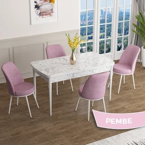 Concept Han Serisi 70X114 Açılabilir Mdf Beyaz Mermer Desen Mutfak Masası Takımı 4 Sandalye