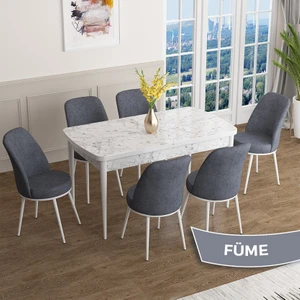 Concept Han Serisi 70X114 Açılabilir Mdf Beyaz Mermer Desen Mutfak Masası Takımı 6 Sandalye