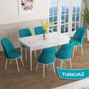 Concept Han Serisi 70X114 Açılabilir Mdf Beyaz Mermer Desen Mutfak Masası Takımı 6 Sandalye