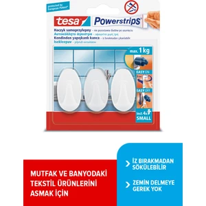 Powerstrips Askı Küçük Oval Kendinden Yapışkanlı, Çıkarılabilir, beyaz