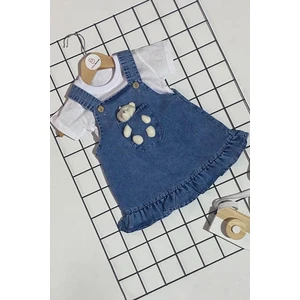Ayıcık Oyuncaklı Kız Bebek Ikili  Kot Elbise