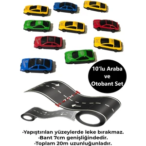 Otobant Eğitici ve Eğlenceli Yol Yapım Oyuncak Road Tape Şerit Oyun Bandı ve 10'lu Araba Seti