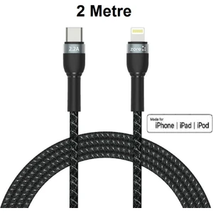 İOS 14/13/12/11 Serileri Uyumlu (2 Metre) USB-C to Lightning Şarj Kablosu Hasır Kablo Yeni Nesil Usb-C Lightning Hızlı Şarj Kablosu