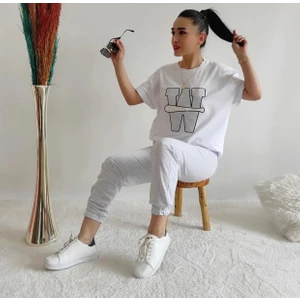 Amor Man Özel Tasarım Bisiklet Yaka W Baskılı %100 Pamuk Kısa Kollu Yazlık Kadın Eşofman Takımı