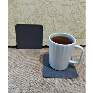 6 Adet Antrasit Kare  Suni Deri Bardak Altlığı Kaydırmaz, Su Emmez 1.2 mm Kalınlık