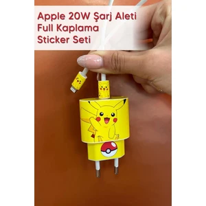 Iphone 20W Uyumlu Şarj Aleti Kaplaması - Pikachu Temalı Full Sarj Aleti Sticker 5 Parça