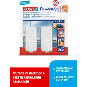 Powerstrips İz Bırakmadan Sökülebilir Yapışkanlı Askı, Büyük Dikdörtgen, Beyaz