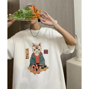 Touz Moda Sushi Cat Beyaz Oversize T-Shirt