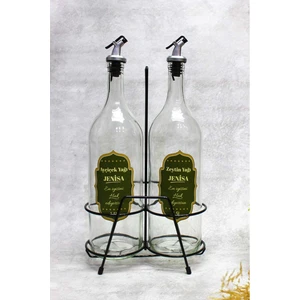 2 Adet Akıtmaz Stantlı Şeffaf Cam 1500ML Etiketli Yağlık Yağdanlık