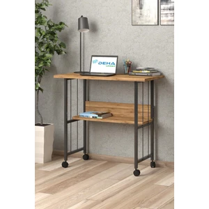 Raflı Frenli Tekerlekli Ofis Ders Laptop Çalışma Masası Metal Ayaklı Mutfak Tekerli Masa