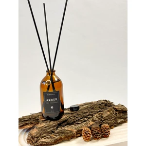 Amber Kokulu Fiber Bambu Çubuklu Oda Kokusu Amber Cam Şişe 100 ml Siyah Etiketli