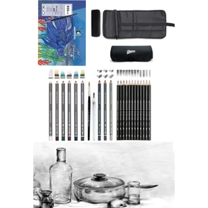 Cretacolor 6'lı Aquarell Sulandırılabilir Fırçalı Karakalem Eskiz Dereceli Çizim Kalemi Çantalı Set