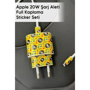 Iphone 20W Uyumlu Şarj Aleti Kaplaması - Müzik Temalı Full Sarj Aleti Sticker 5 Parça