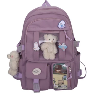 Lise Kız Sırt Çantası Okul Çantaları Kızlar Multipockets Kawaii Sırt Çantası ile 2 Ayı Bebek Genç Için (Yurt Dışından)