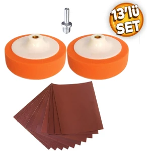 Oto Araba Araç Pasta Cila Polisaj Süngeri Seti Kaliteli Su Zımparası Turuncu 150 Mm 13 Parça Set