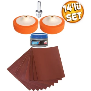 Oto Araç Araba Pasta Cila Polisaj Süngeri Kırmızı Kaliteli Su Zımparası Turuncu 150 Mm 14 Parça Seti