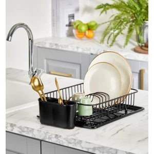 Orsa Home 088 Oval Mat Siyah Tabaklık Kaşıklıklı Tepsili Bulaşıklık