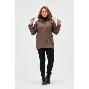 Glr & Gym Arden Kadın Büyük Beden Kapüşonlu Fermuar Kapamalı Cepli Kısa Trençkot