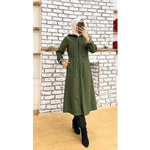 Marjinal City Haki  Içi Çizgili ve Kendinden Astarlı Su Geçirmez Kadın Trençkot