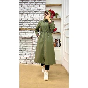 Marjinal City Haki Içi Leopar Desenli ve Kendinden Astarlı Su Geçirmez Kadın Trençkot