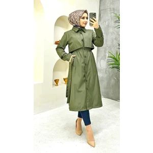 Marjinal City Haki  Içi Astarlı ve Düğme Detaylı Kadın Trençkot