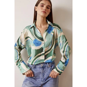 Never More V Yaka Desenli Saten Gömlek