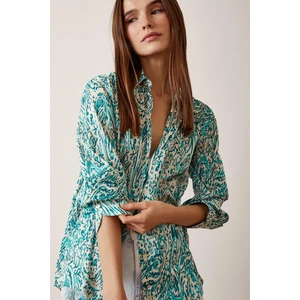 Never More V Yaka Desenli Saten Gömlek