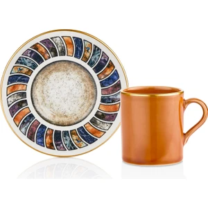 Oms Collection 11125 Ahenk 12 Parça Porselen Altın File Fincan Takımı Turuncu