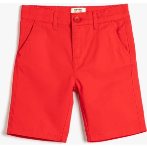 Bermuda Şort Basic Chino Cepli Pamuklu Beli Ayarlanabilir Lastikli