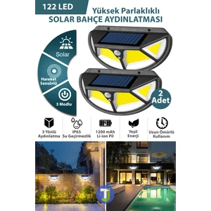 2 Adet Solar 122COB Ledli 3 Modlu Bahçe Aydınlatma Güneş Enerjili Lamba Hareket Sensörlü