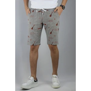 Erkek Pamuk Keten Gitar Baskı Bel Lastikli Bermuda Şort