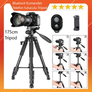 175CM Tripod  Cep telefonları İçin Bluetooth Kumandalı ve Taşıma Çantalı Profesyonel Tripod 3 Ayak Stand Tripot