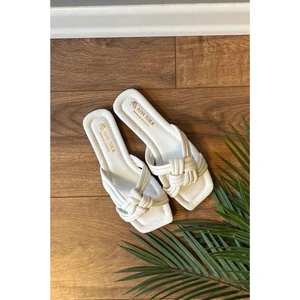 New Optimal Holmen  Kalın Çapraz Düğümlü Terlik - Beyaz - 37