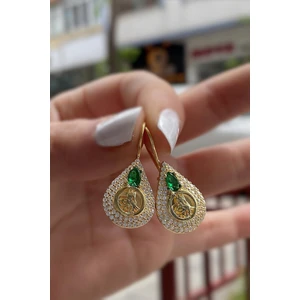 Erer Gümüş Gümüş Yeşil Taşlı Tuğralı Anne Küpesi SLY3223