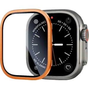 Apple Watch Ultra 49 mm Uyumlu Ekran Koruyucu Metal Çerçeveli Temperli Cam Ekran ve Çerçeve Koruyucu