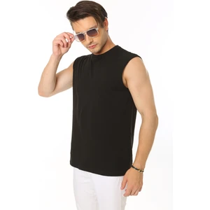 Erkek Siyah Bisiklet Yaka Tank Sıfır Kol Atlet %100 Pamuk T-shirt