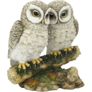El Boyaması Çift Baykuş Figürü 13CM