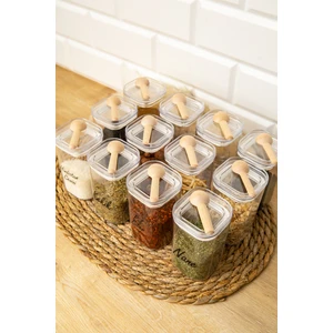 DNS HOME 12'li 250 ml Vakum Kapaklı Kaşıklı Mika Akrilik Baharatlık Saklama Kabı Şeffaf Etiket Hediyeli Kavanoz