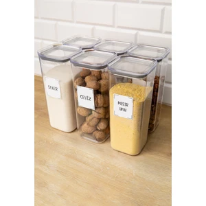 DNS Home 6'Lı Akrilik Mika 1700 Ml Etiketli Vakum Kapaklı Bakliyat Saklama Kabı Erzak Kavanozu
