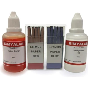 Laboratuvar Market PH Test Kiti 4'lü Set - (Turnusol Kağıdı Mavi+Kırmızı / Metiloranj / Fenolftalein)
