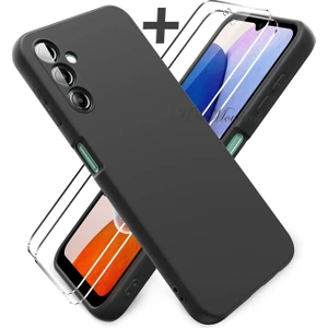 M.TK Moveteck Samsung Galaxy A14 Uyumlu Kılıf Soft Yumuşak Silikon + 9h Ekran Koruyucu Set Kamera Korumalı Kapak